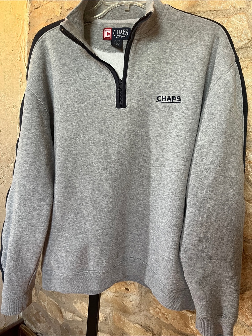 Chaps Men's Light Gray Quarter-Zip Pullover with Black Trim